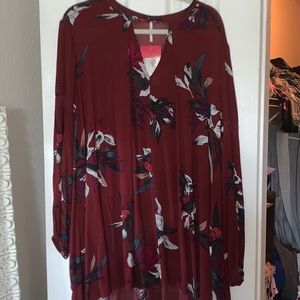 Free People Maroon Print Swing Tunic